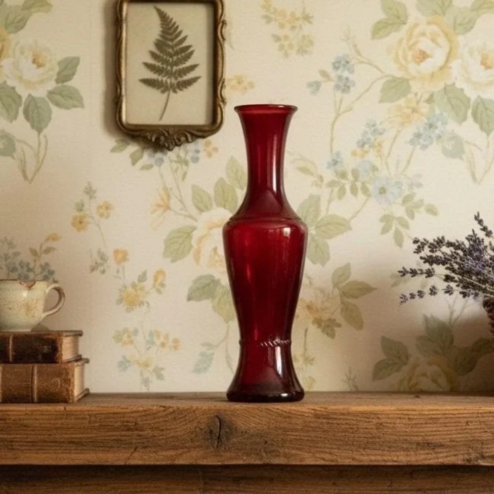 Wheaton‎ Glass Ruby Red Flower Vase, 11